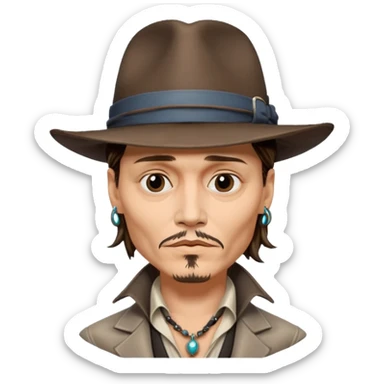 Johnny Depp inspired emoji, quirky expression, unique accessories, no text sticker