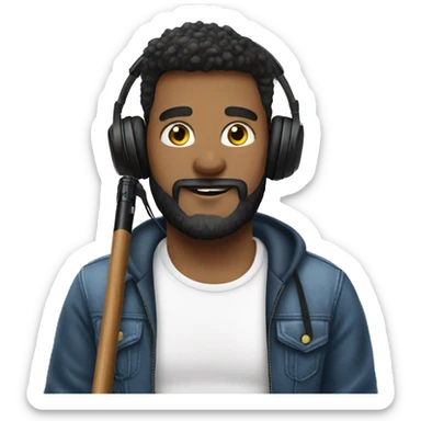 man selfie stick headphones beard  sticker