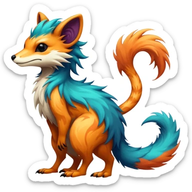 Cool randomly colored colorful furry anthropomorphic fantasy-Vernid-creature by LiLaiRa with a long tufted tail with edgy markings (full body) sticker
