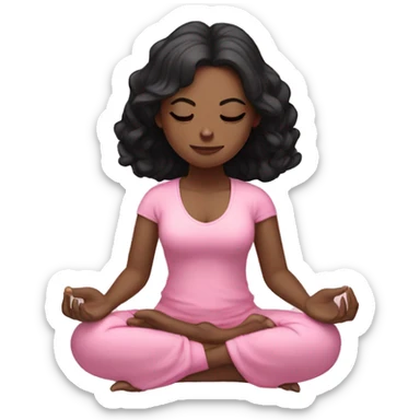 White skin black hair girl meditating with flowers wearing pink  sticker