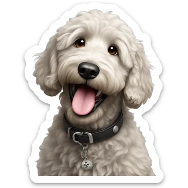 Happy black golden doodle with tongue sticker