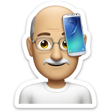 Steve jobs with a Samsung phone sticker