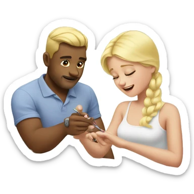 blonde babydaughter gives blonde dad a manicure sticker