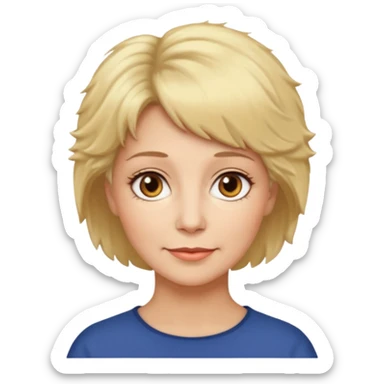 woman 60, short blonde fluffy hair, brown eyes  sticker