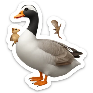 Goose holding a squirrel by its neck sticker