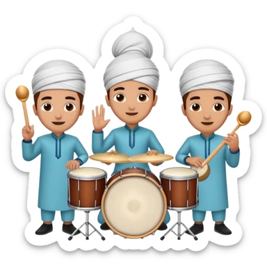 group of people playing drums and calling out 'sahur', festive Ramadan morning scene sticker