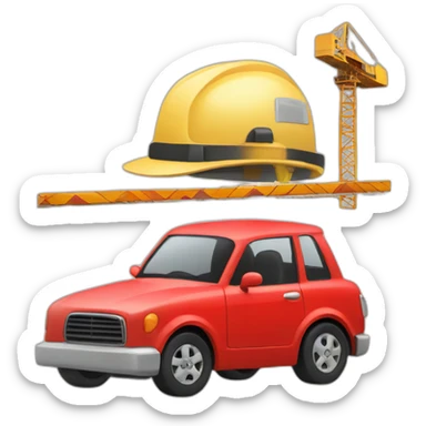 A small red car with a construction site plot in hats sticker