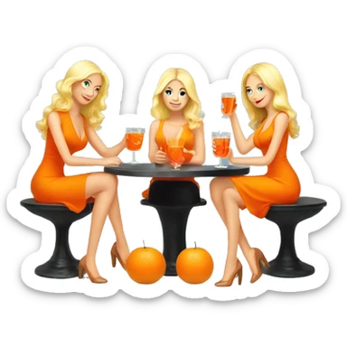 Three beautiful blond girls drinking aperol sitting on oranges sticker