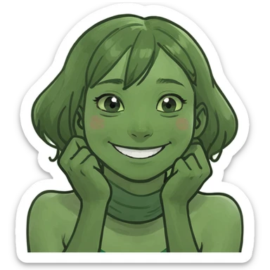 A girl with her hands around her neck and her face is smiling  sticker
