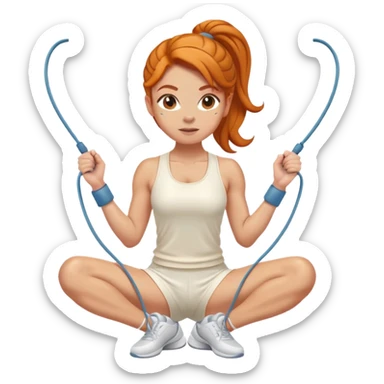 Ginger gym girl jump rope middle part hair stretching cream outfit sitting sticker