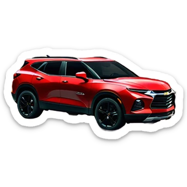 2020 Red Chevrolet Blazer with black wheels, black Chevrolet logo, on the road sticker