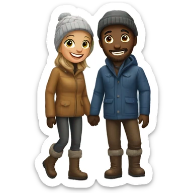 happy couple outdoors in snow sticker