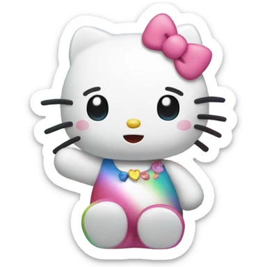 Hello kitty holding a rainbow sticker