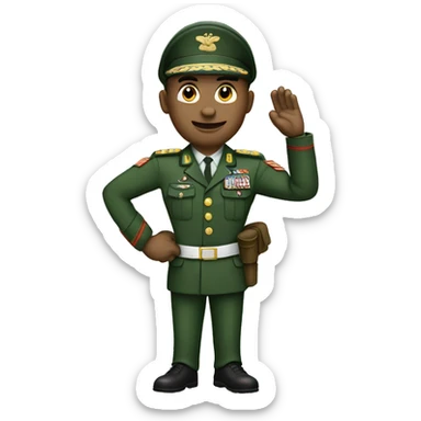 Military commander in green uniform that salutes with right hand and typing on a keyword with left hand sticker