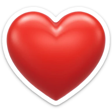 Un icono 3D de un corazón rojo brillante, estilo minimalista y moderno, textura suave y plástica (estilo claymorphism), iluminación de estudio con reflejos suaves, renderizado hiperrealista en alta resolución (8k), sobre un fondo de color sólido y contrastante sticker