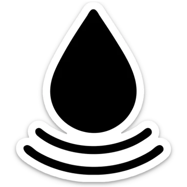 solid icon of a water droplet on glossy black mirror paint, light blue or silver, minimal repellent effect with lines, elegant and minimal sticker