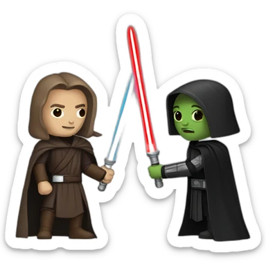 Jedi and a sith lord fighting each other sticker