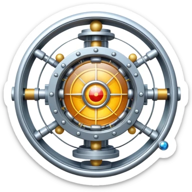 An icon featuring a large particle collider, atom symbols, and energy waves, symbolizing the field of physics. The design includes a lab setup with scientific equipment, representing experiments and fundamental forces of nature. Transparent background highlights the exploration of matter and energy. sticker