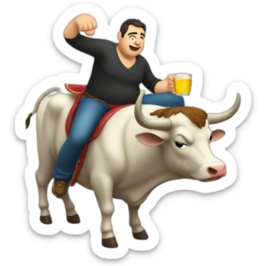 spanish fat man drunked riding a bull sticker