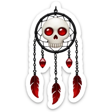 Blood-red, bloody, obsidian-black, edgy, dream catcher, red gemstones, black wires, black threads, tiny white skull, sticker