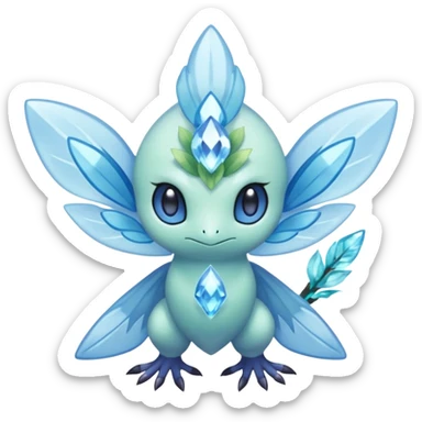elemental icy floral ethereal glacial Axew-Rufflet-Brionne-Celebi-Pokémon-Fakémon-hybrid-creature sticker