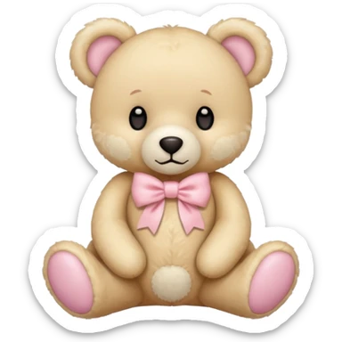 cream colored teddy bear with pastel pink bow sticker