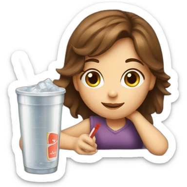 brown haired girl doing math and drinking soda sticker