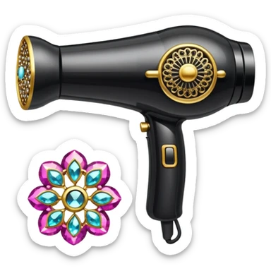 black blow dryer covered in jewelry sticker
