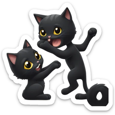 cute black cat slapping another black cat in the face sticker