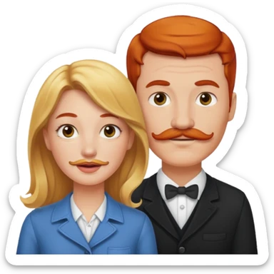 couple who are a blonde woman and redheaded mustached man sticker