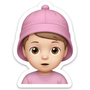 White-skinned baby, brown short hair, wearing a cap on his head, in a pink shirt for his birthday sticker