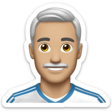 Hombre blanco sin cabello con perilla jugando fútbol con el real madrid sticker