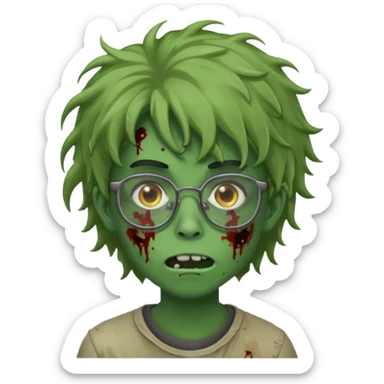 Faça um zumbi verde de óculos adolescente e de cabelo meio grande sticker