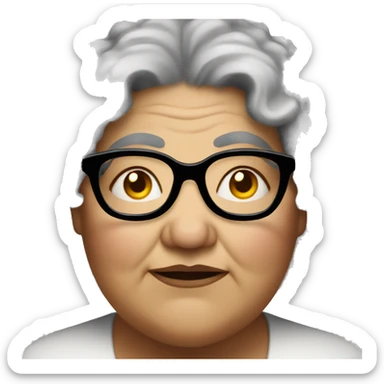 old fat woman with curly hair, hazelnut eyes and glasses sticker