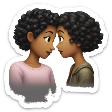 Girl with short curly black hair kissing girl with long curly black hair sticker