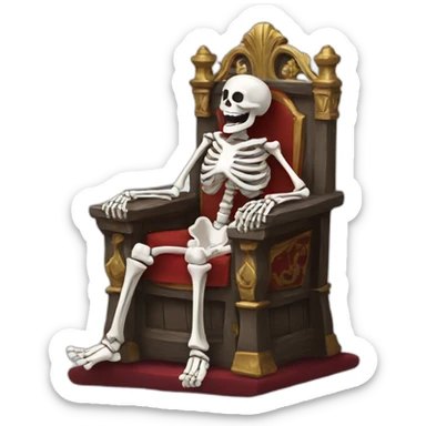 A laughing skeleton on a throne sticker