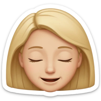 person smiling looking slightly down with eyes closed trying not to laugh  sticker