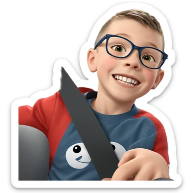 smiling boy in car interior sticker