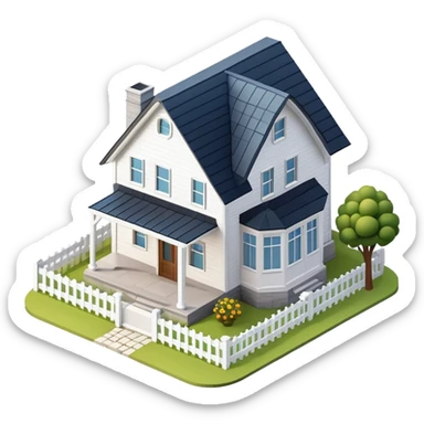 isometric exterior modern farmhouse, 3d realistic sticker