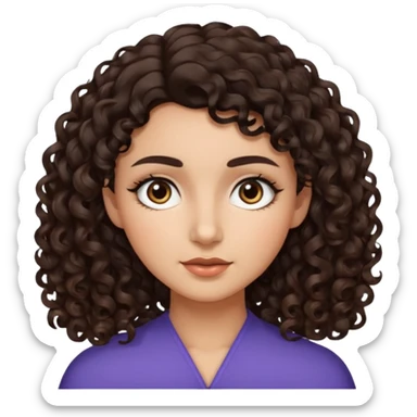 Morena, cabelo cacheado castanho escuro, com as pontas meia claras, rosto meio quadrado meio triangular, sobrancelhas arqueadas castanho escuro  sticker