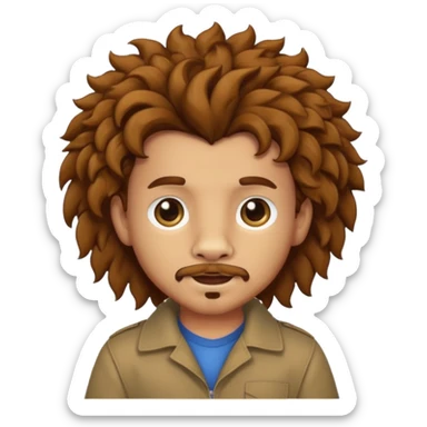 Make a cute boy lion with curly brown hair with a disconnected goatee and medium skin sticker