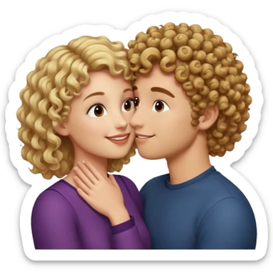 Blonde curly guy kissing on brown haired girl sticker