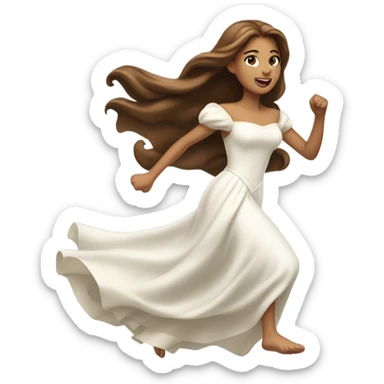A princess with long brown hair in a white dress running  sticker