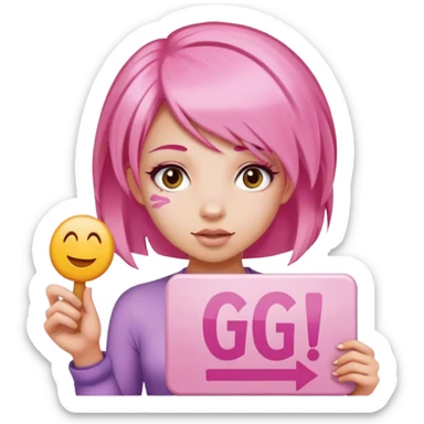 girl with pink hair sign saying "GG" sticker