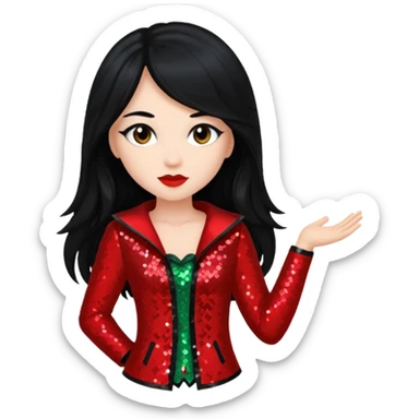 Jade from Bratz with long black hair and red sequin outfit sticker
