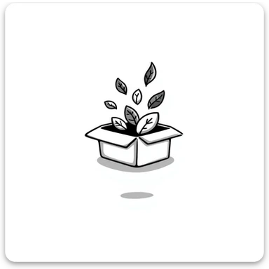leaves bursting out of a gift box, hand-drawn doodle style sticker