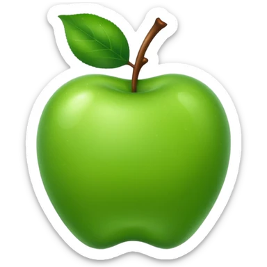 Green apple with leaf sticker