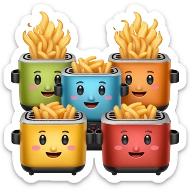A whole set of air fryers with faces possing like different emojis sticker