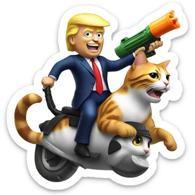 donald trump riding a cat holding a watergun  sticker