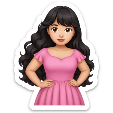 Latina girl with bangs black long wavy hair plus size with a pink dress sticker